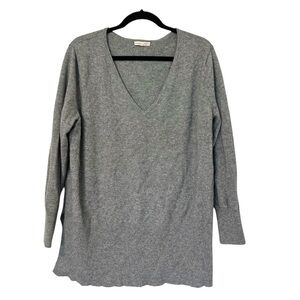 Standards & Practices Cashmere V Neck Split Side Sweater Womens Gray 1X